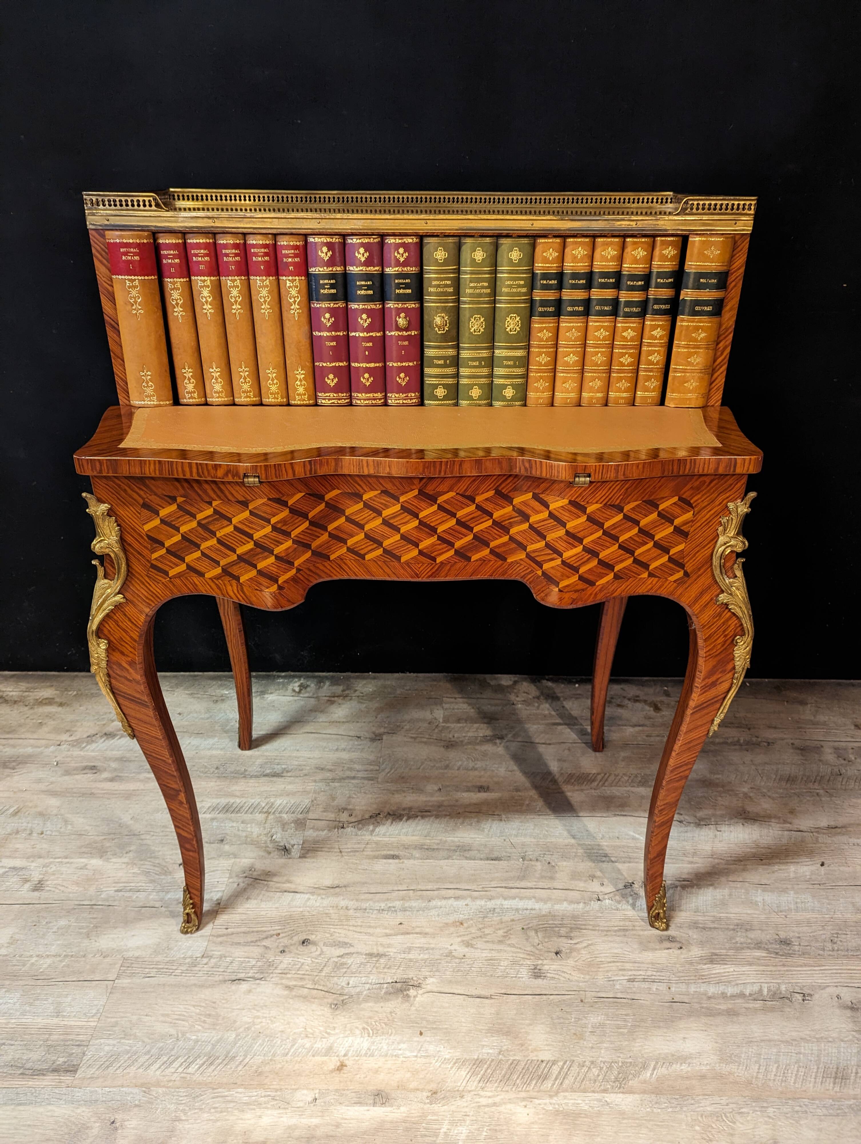 Louis XV Style Marquetry Stepped Desk