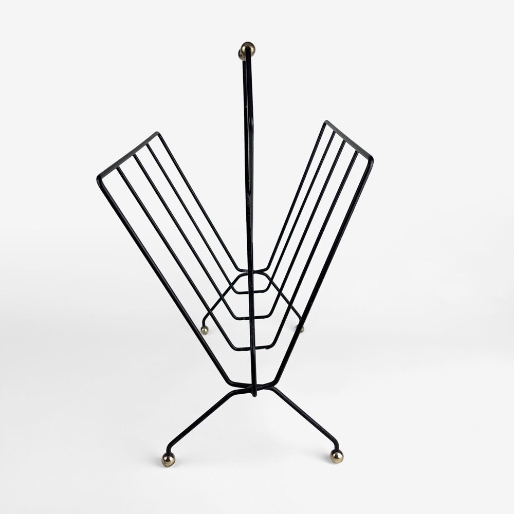 Magazine holders design black metal and brass 50s
