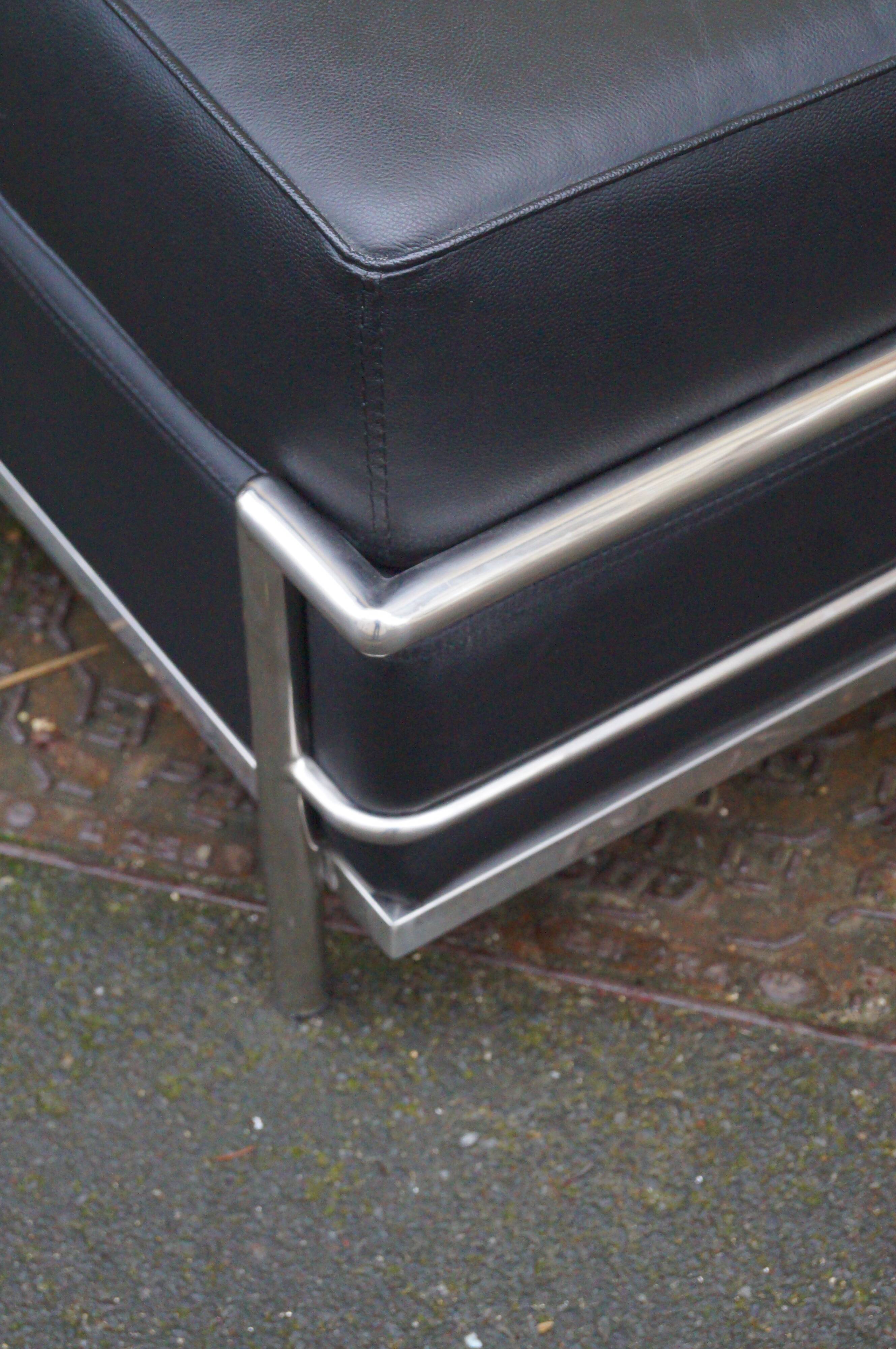 1980 leather and chrome metal pouf