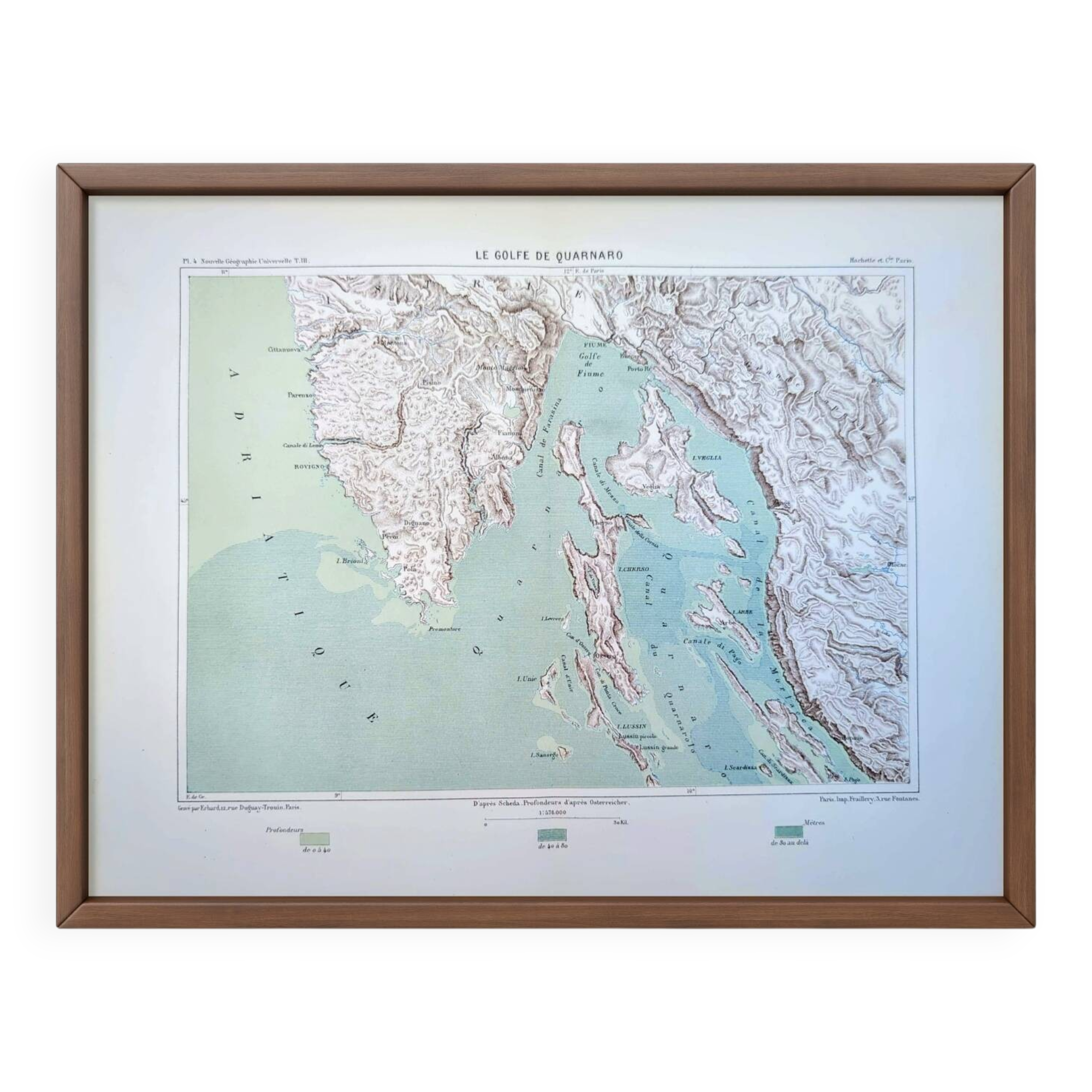 Kvarner Bay, Croatia. Original map printed in 1878.