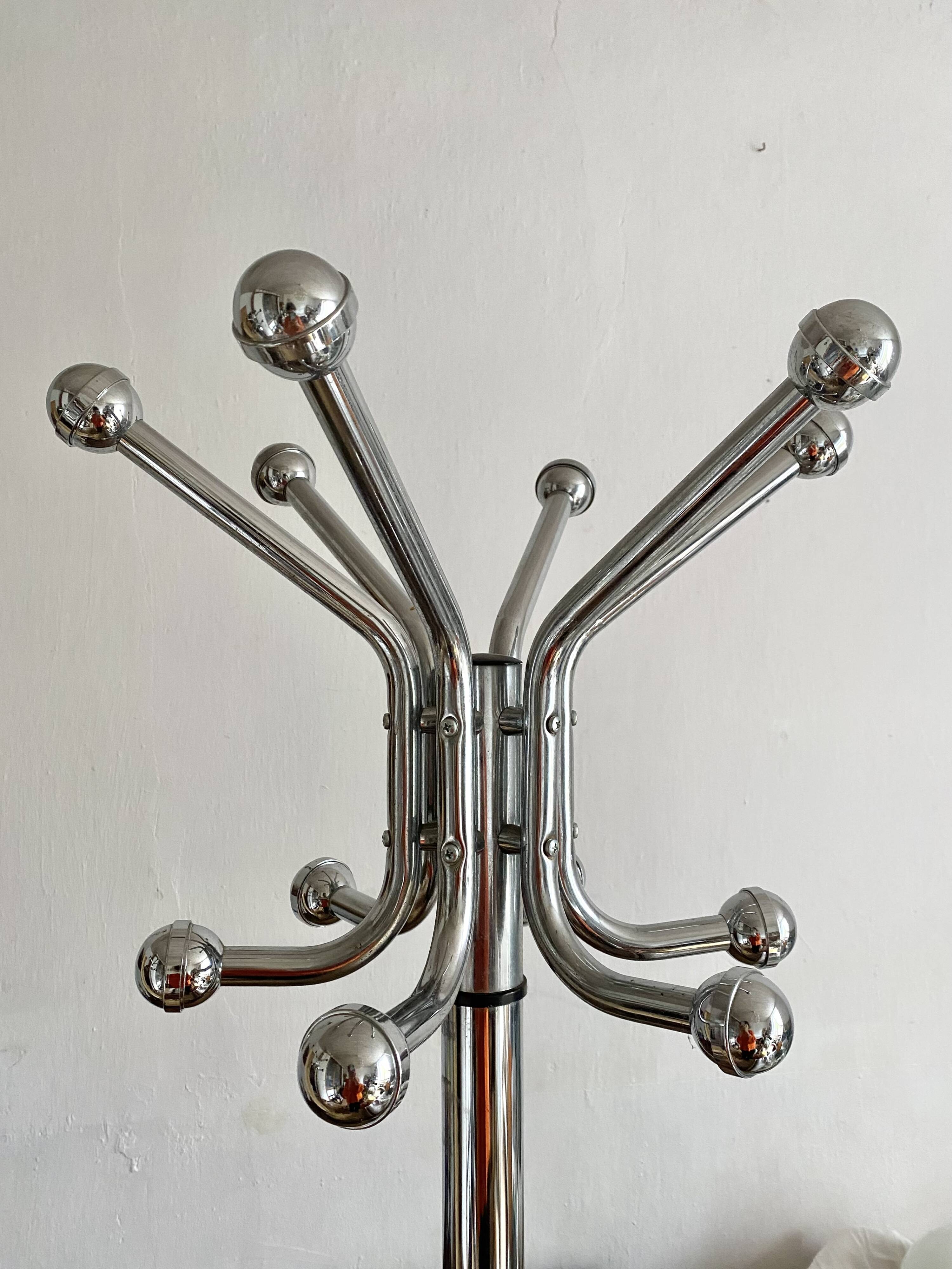 Vintage tubular chrome coat rack, 1970s