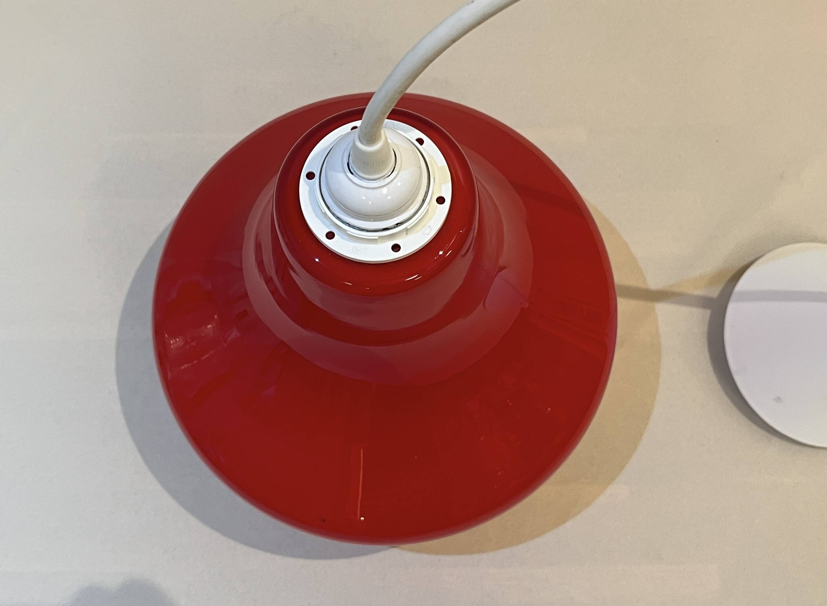 Red Opaline Glass Pendant Light 1970 Space Age Ceiling Lamp Free Form Orange