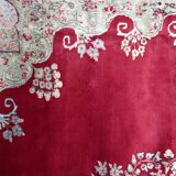 Antique 1920s Persian Kerman rug, floral medallion, red field, 273cm x 362cm