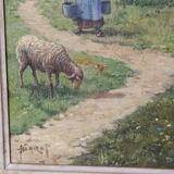 Oil on canvas XXth signed R Sarot Bucolic scene