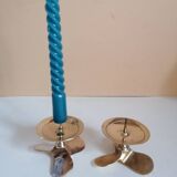 Two brass aviation propeller candle holders