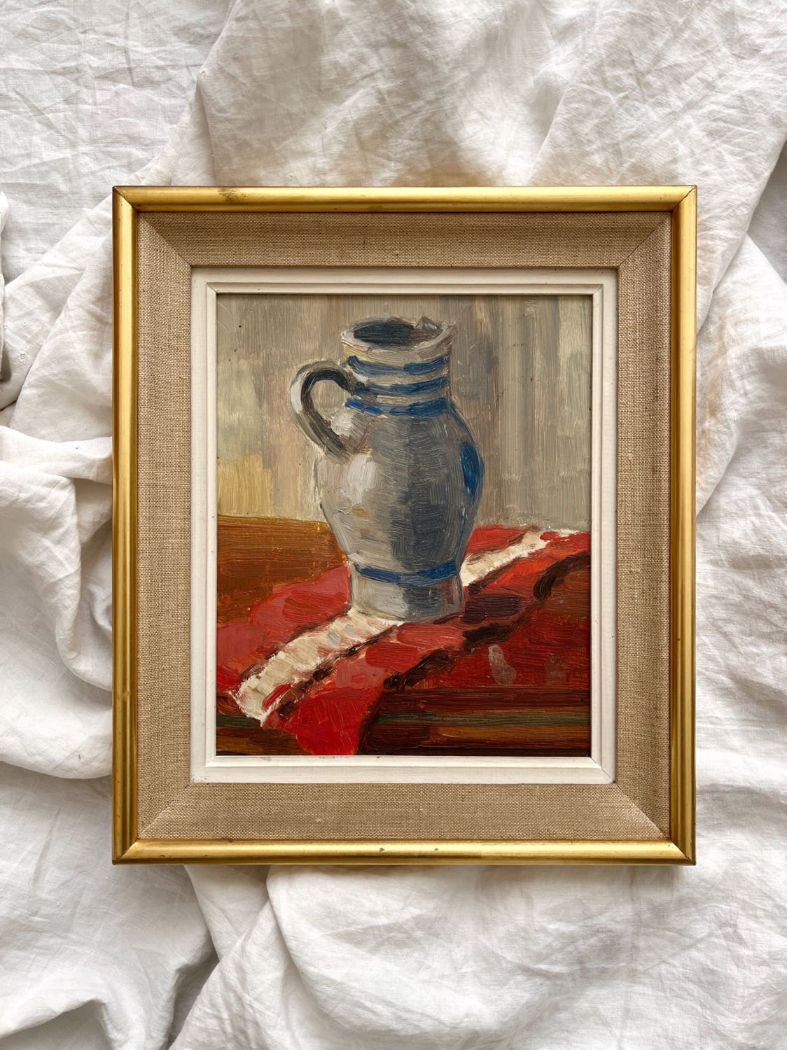 Painting old oil painting on cardboard still life 40s-50s