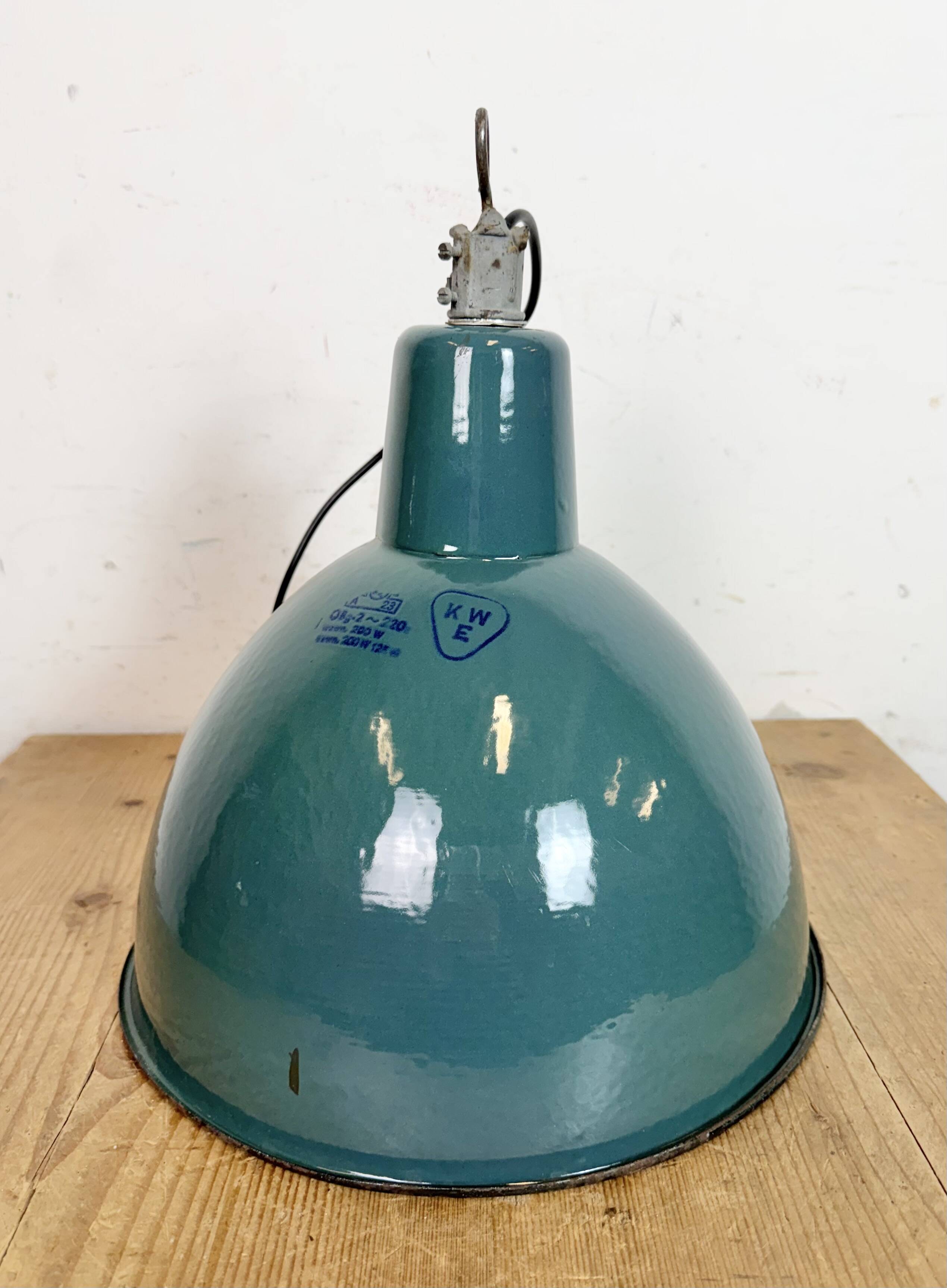 Industrial Petrol Enamel Factory Pendant Lamp, 1960s