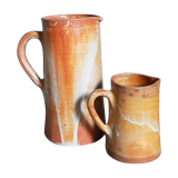 Duo of vintage glazed stoneware potter's pitchers