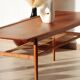 Vintage Scandinavian coffee table in teak and rattan – Danish design from the 1960s.