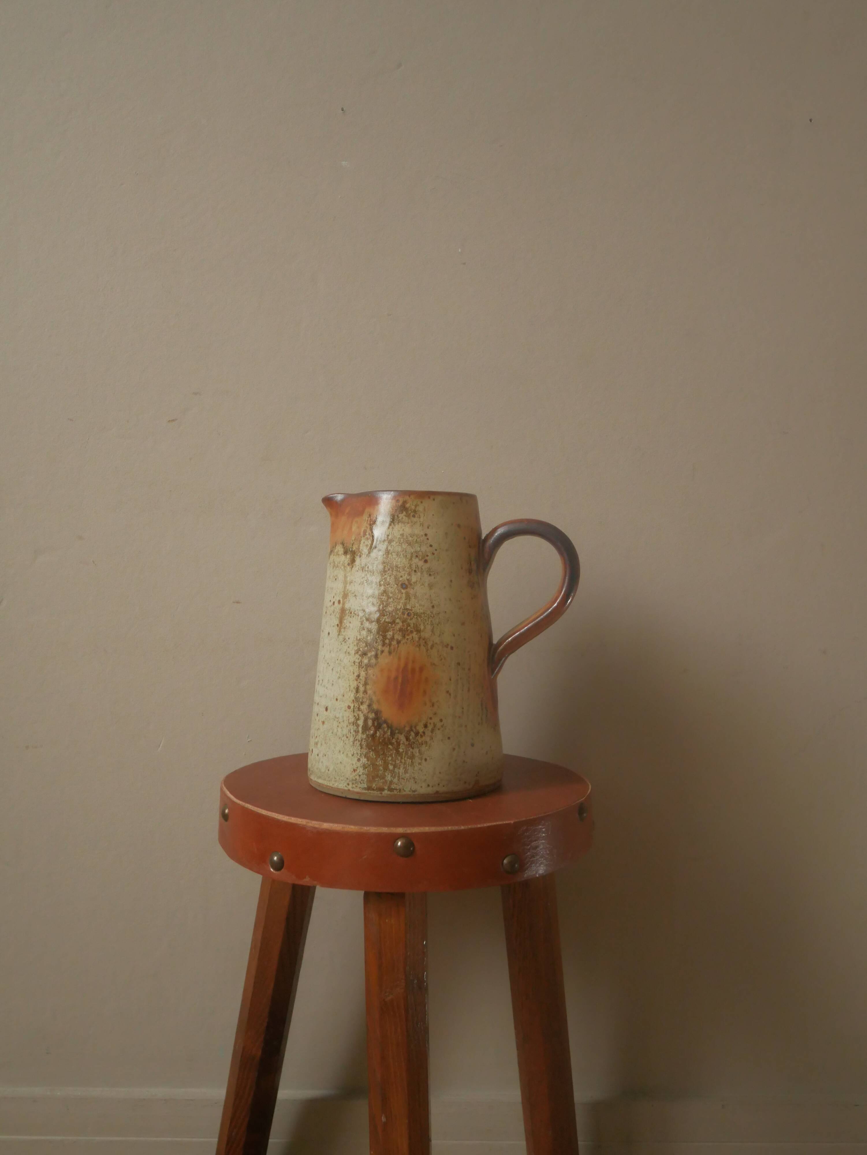 Handmade ceramic stoneware pitcher vintage vase with handle Scandinavian country decoration pottery