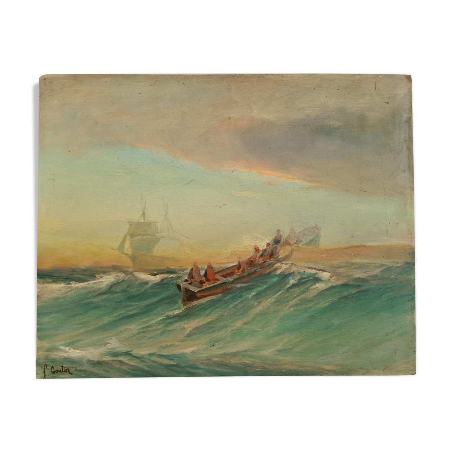 Fishing boat in the Mediterranean, oil by François Gautier