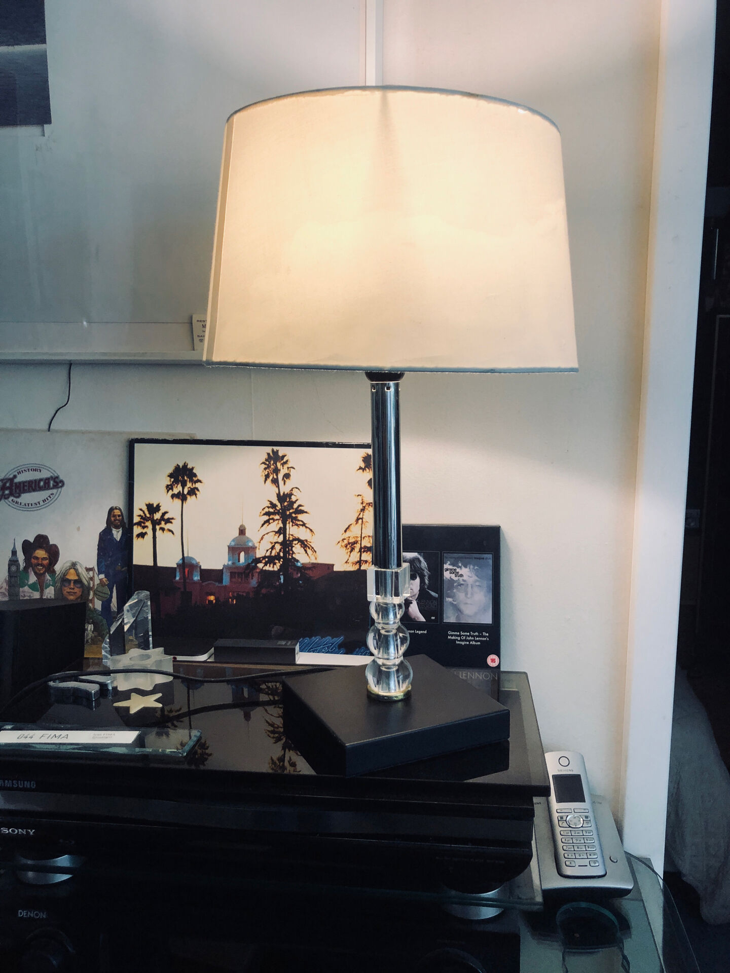 Silver-plated metal lamp base with crystal.