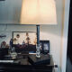 Silver-plated metal lamp base with crystal.