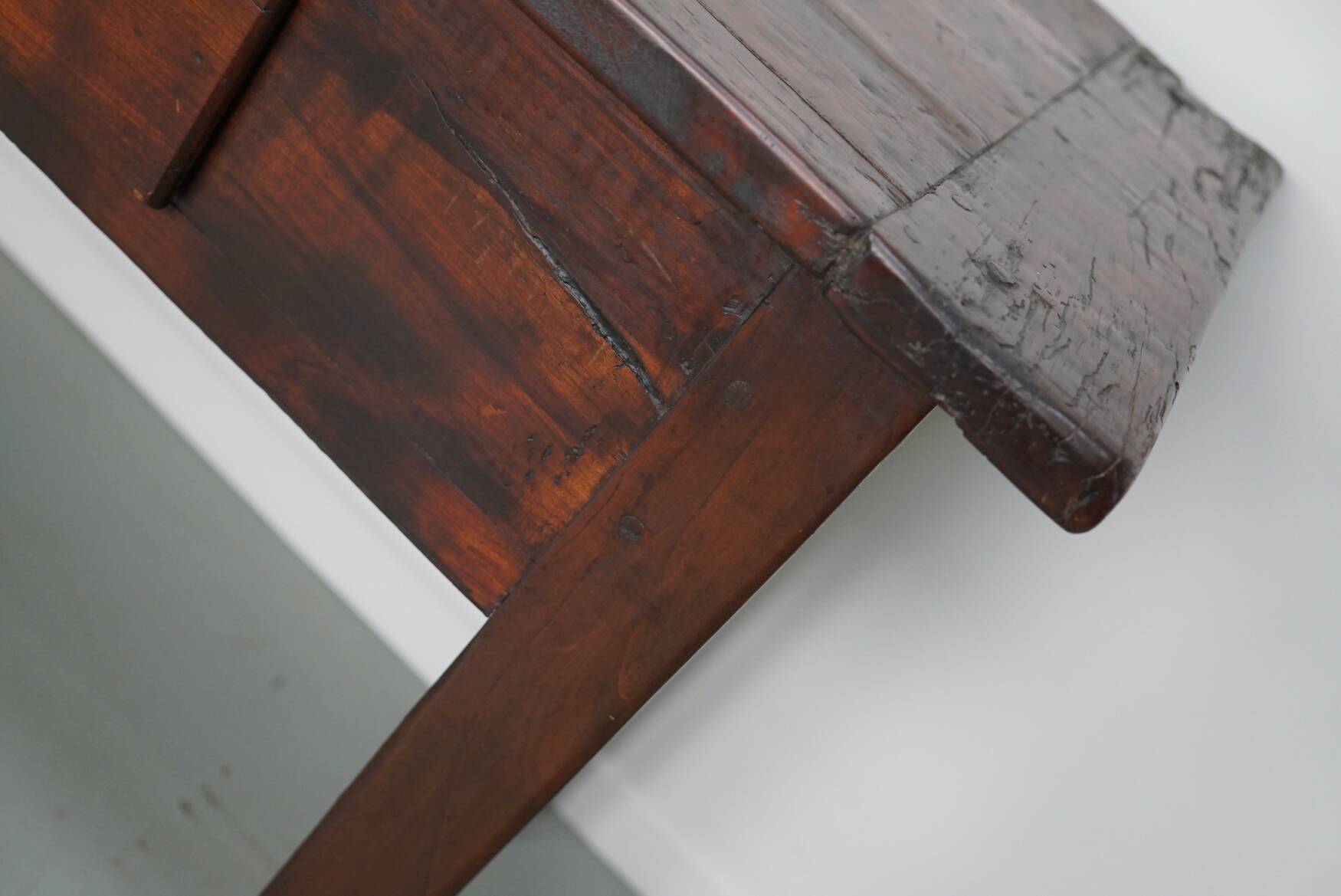 Vintage Large French Teak Rustic Colonial Farmhouse Side Table