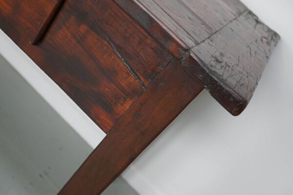 Table d'appoint de ferme coloniale rustique en teck français vintage grande taille