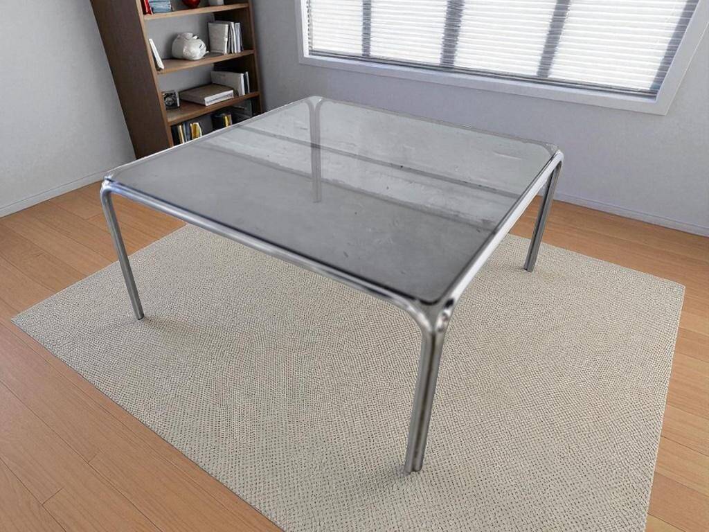 Table basse carrée vintage / table basse avec verre fumé