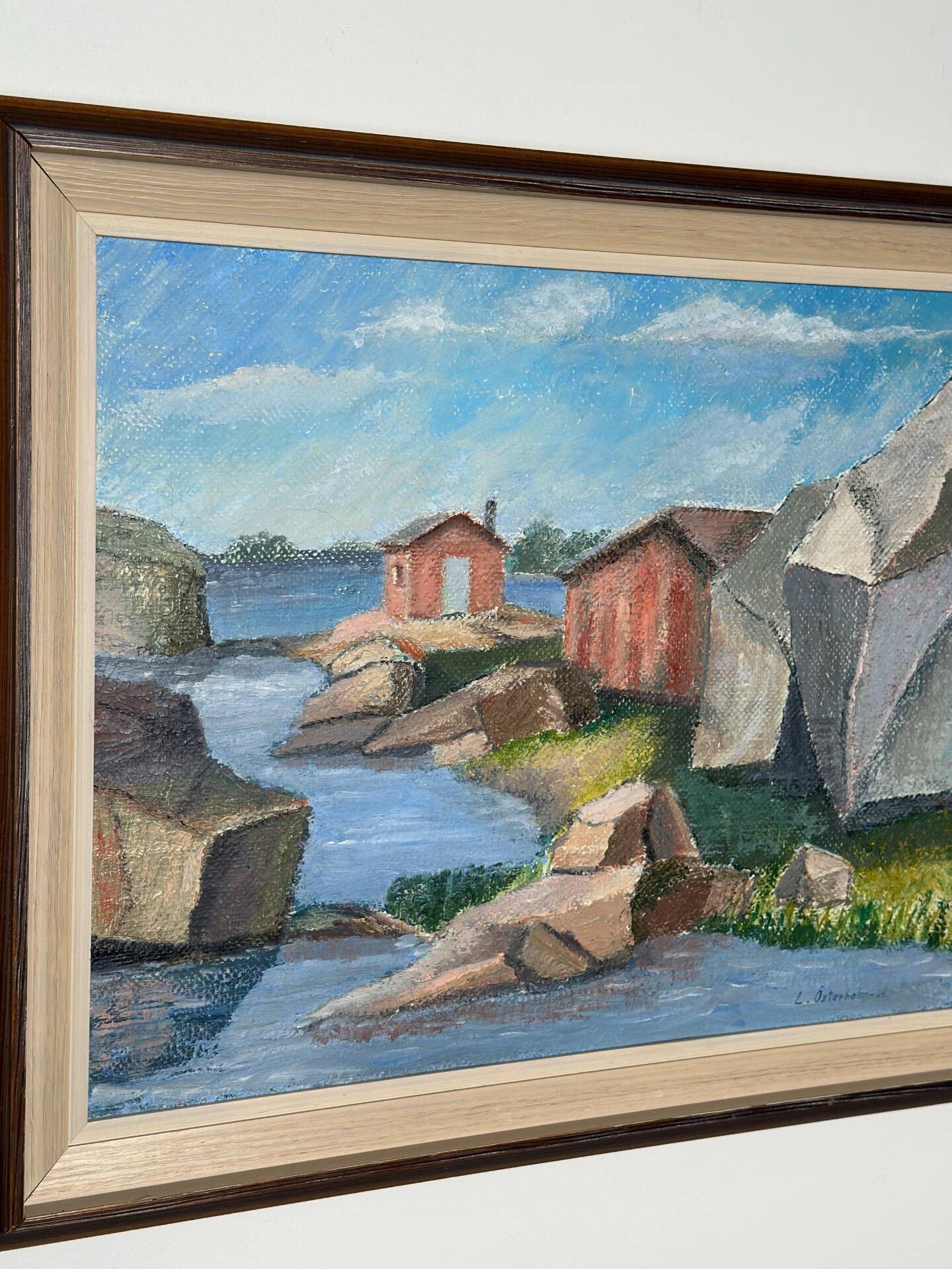 Swedish Oil on Canvas – “Coastline” by L. Österholm –  Dated 1964