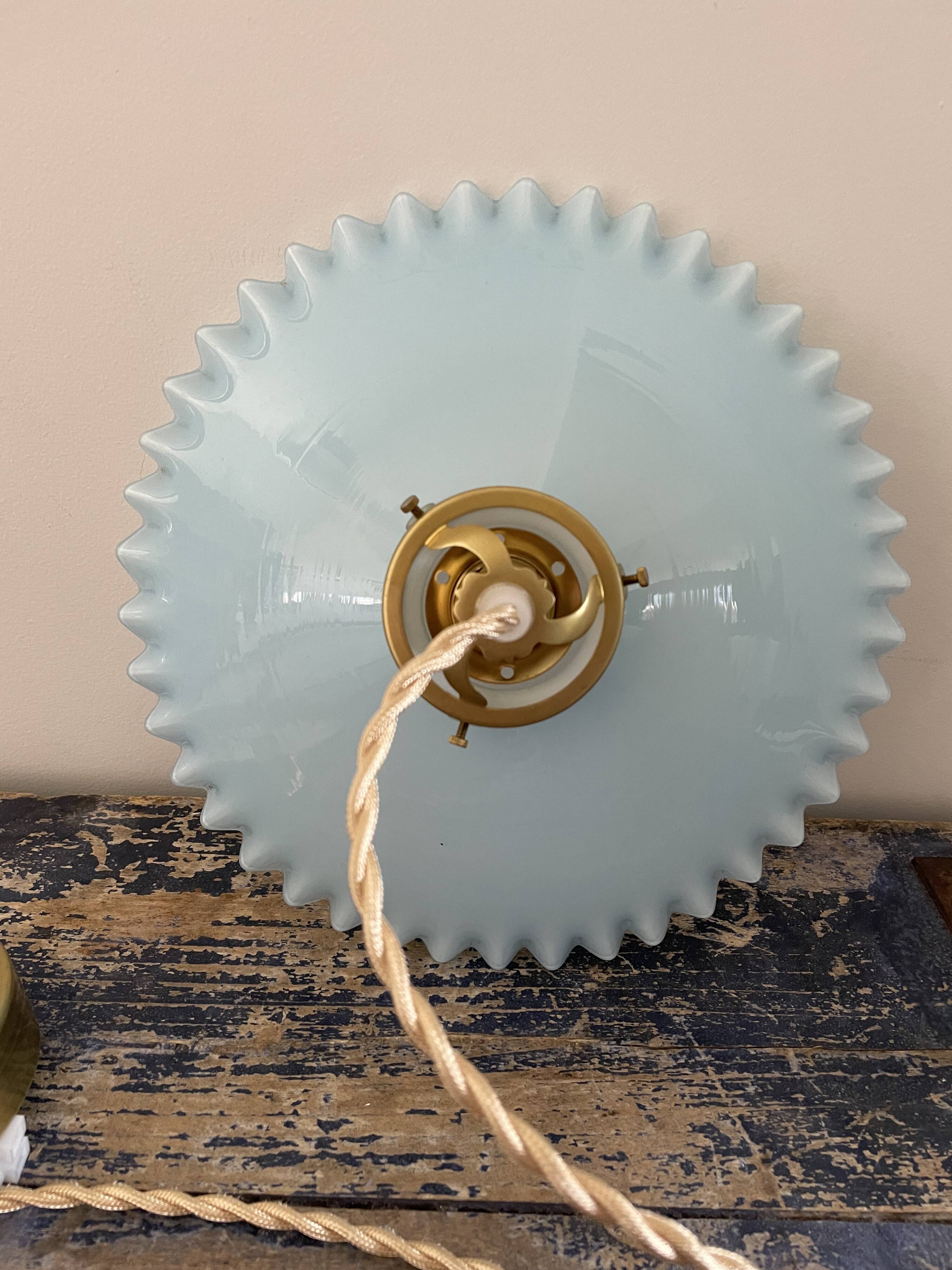 Vintage suspension lamp in blue opaline electrified to nine