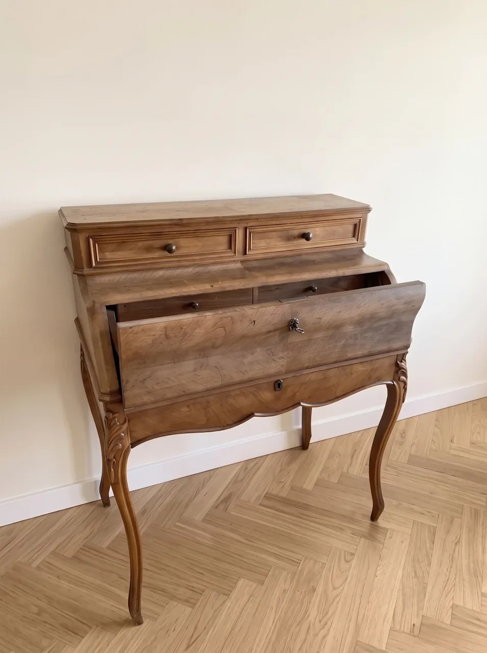 Antique solid wood secretary in Louis XV style