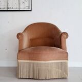 Fauteuil crapaud velours beige doré