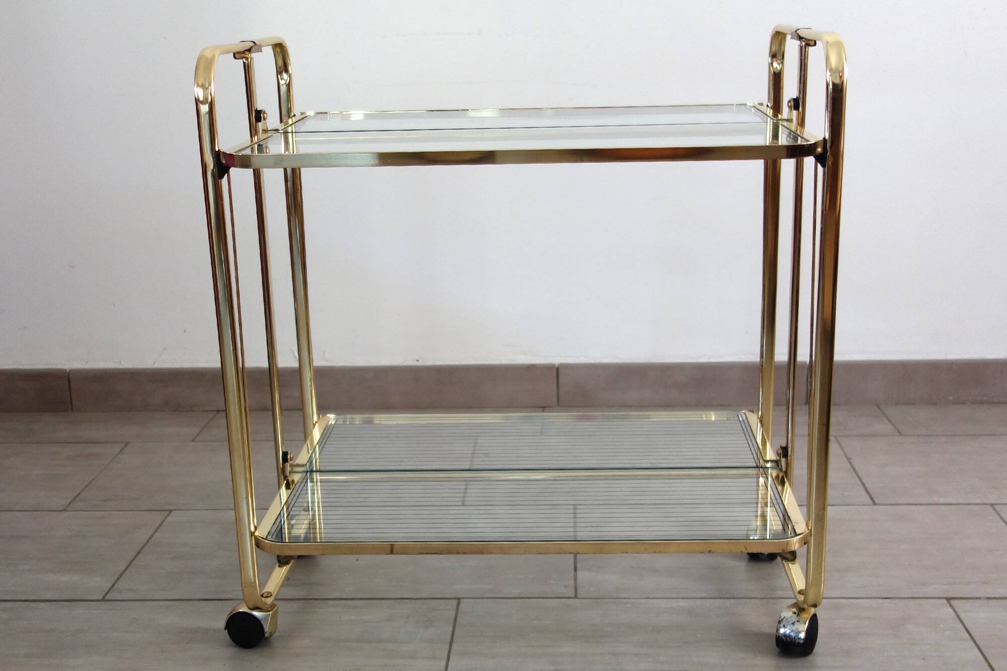 Desserte pliante métal doré et verre vintage