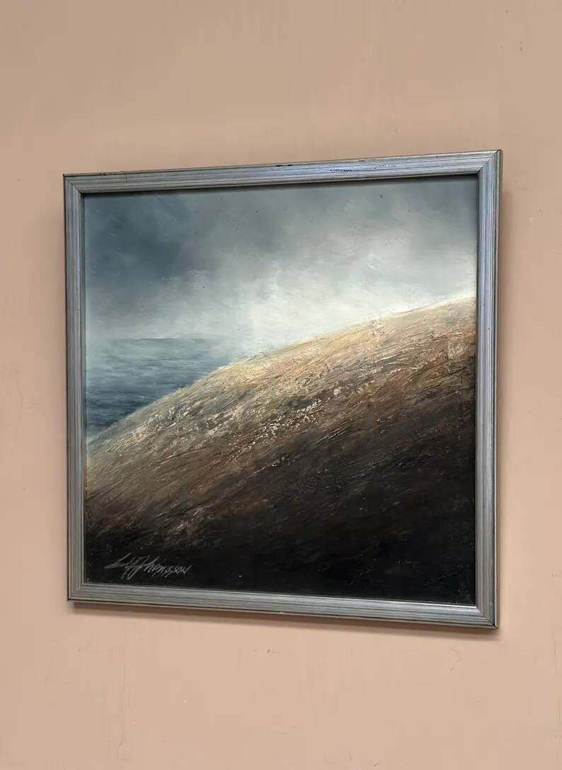 Original Swedish Oil on Panel – “The Surface” by Leif Johansson– Vintage & Framed – 30 × 30 cm (11.8" × 11.8")