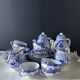 Service à thé japonais vintage porcelaine bleu & blanc 28 pièces — Nihon