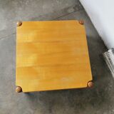 Square coffee table in solid blond wood 80s