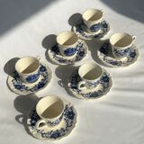 Vintage tea or coffee service Sarreguemines model Romantic 6 pieces cups and under cups