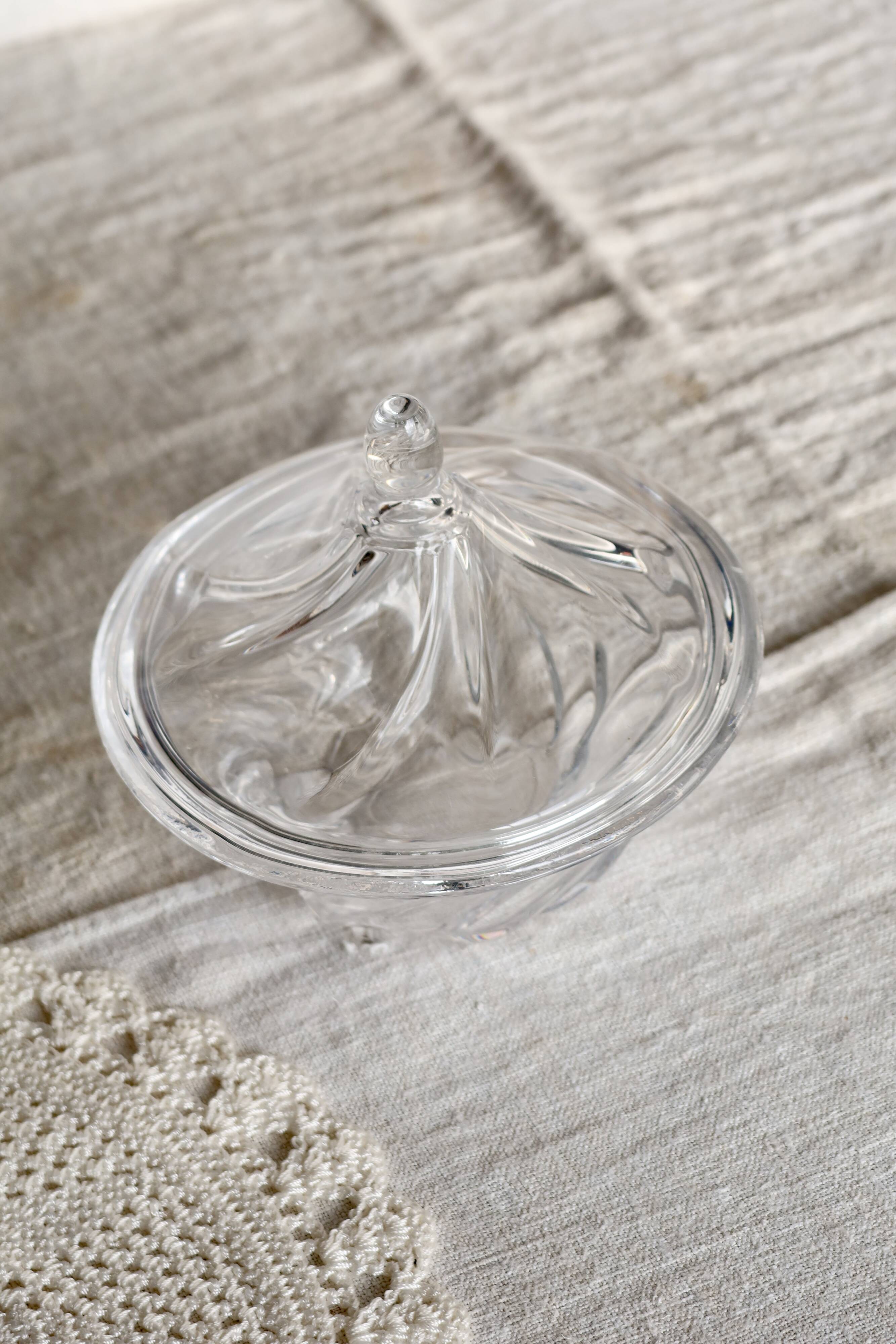 Vintage glass bonbonnière with a domed lid.