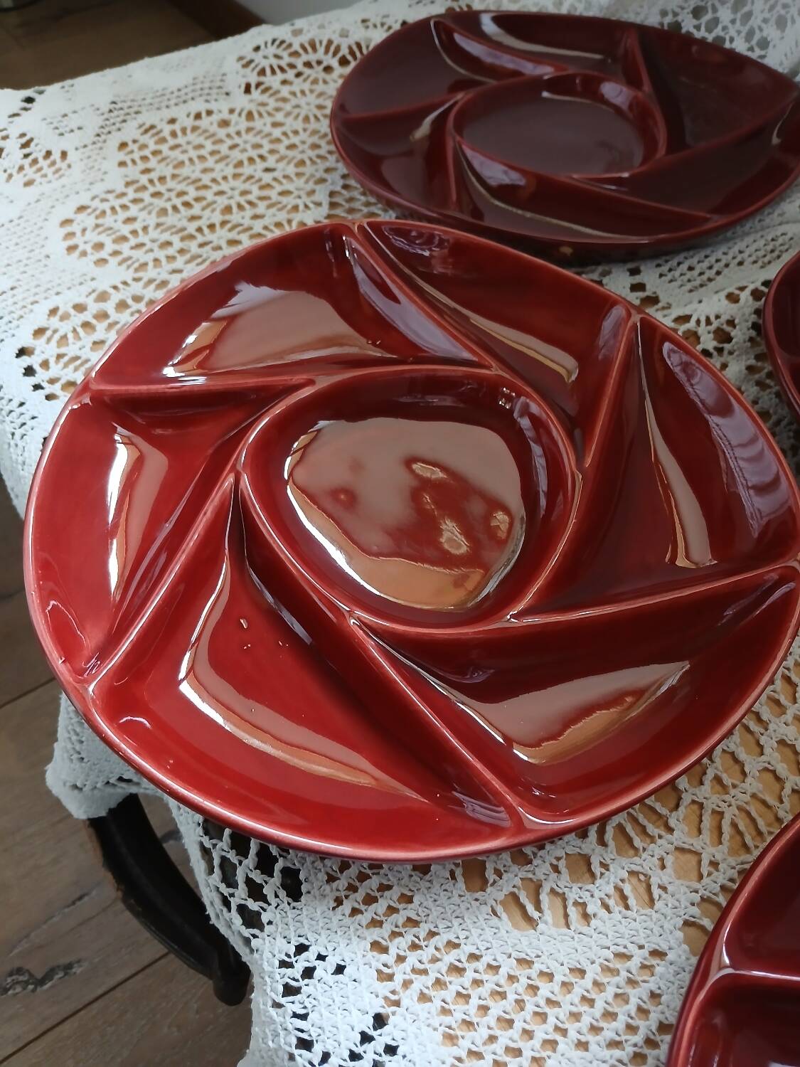 4 antique fondue plates