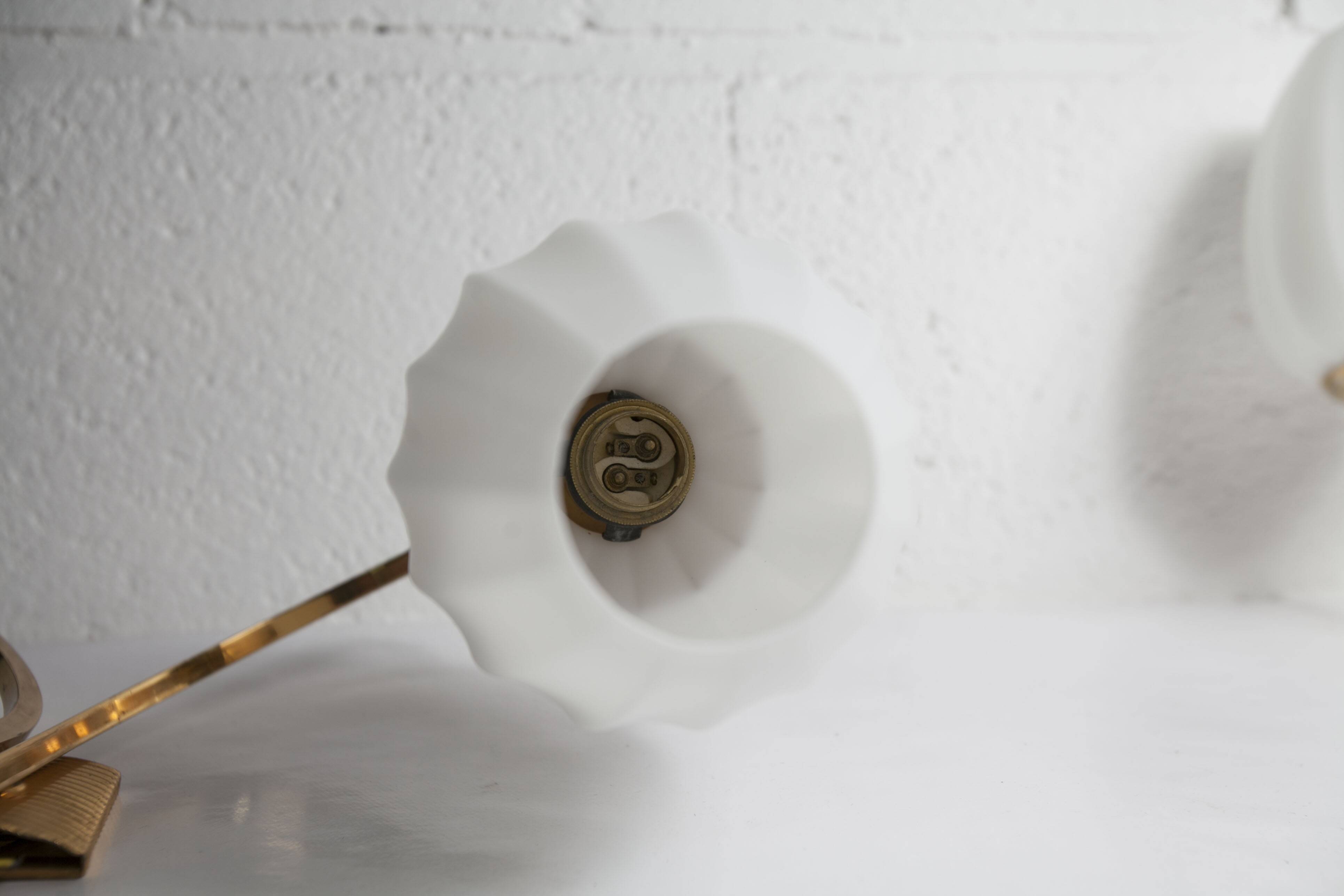 Pair of 1960 opaline and brass wall lights from Italy