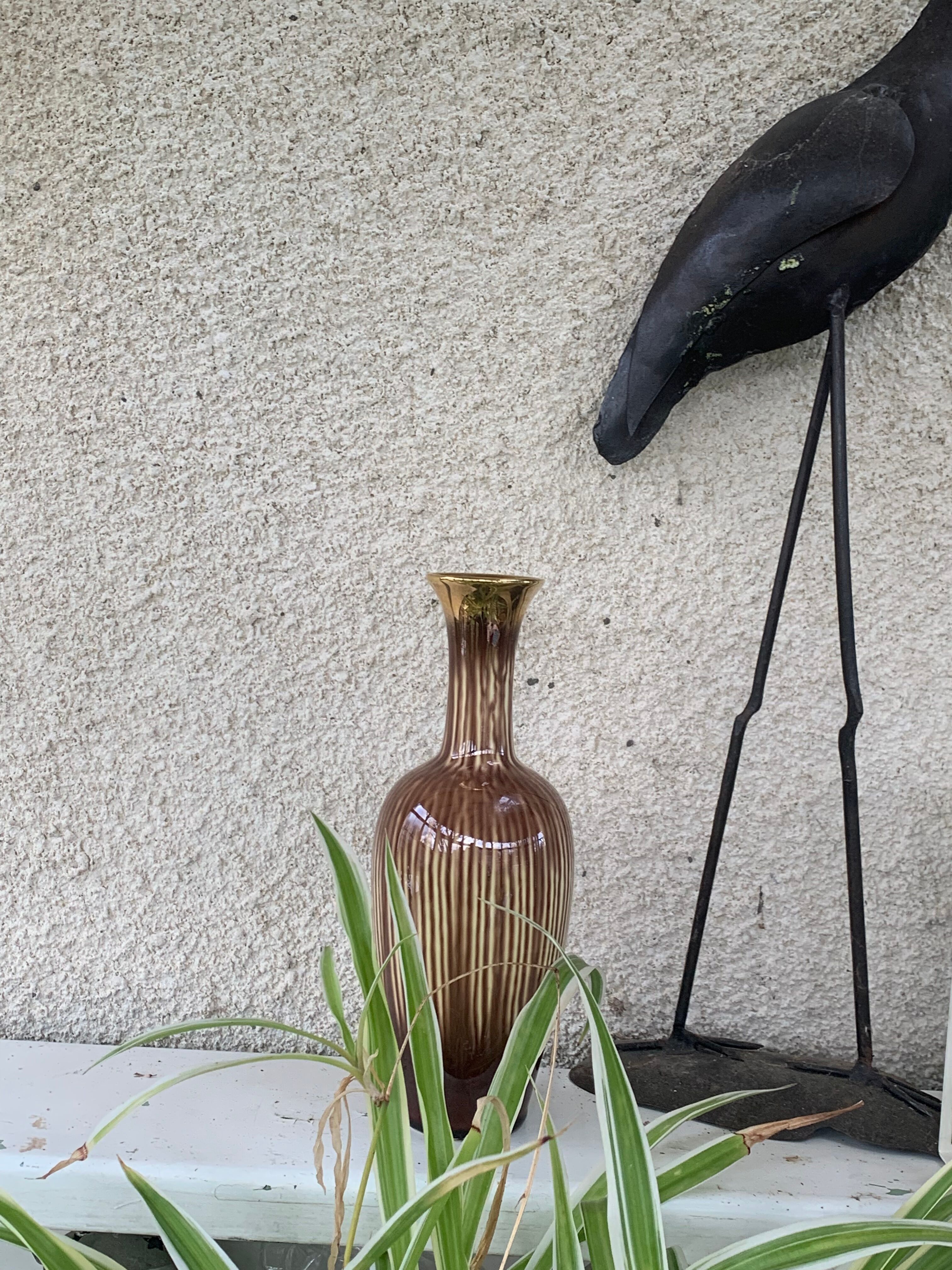 Soliflore vase in beige and gold glazed ceramic, numbered and vintage