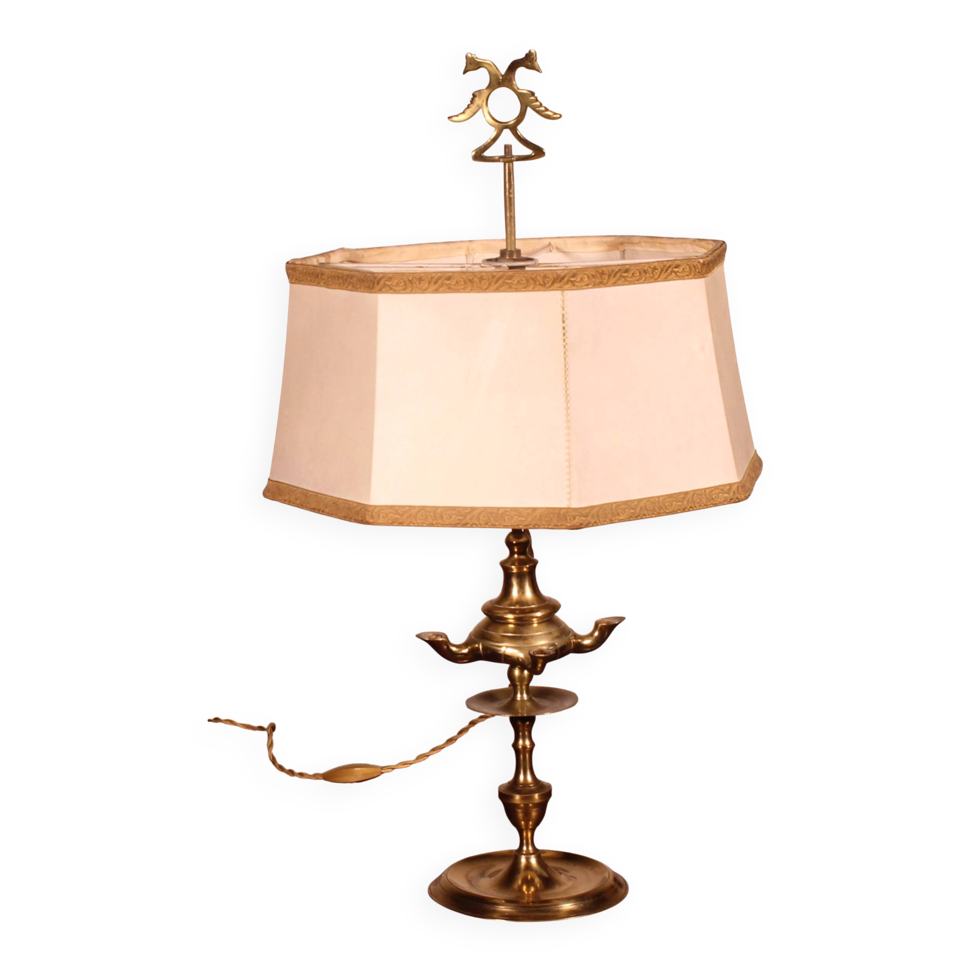 lampe à huile en bronze- 18° siècle - Espagne monté en lampe avec son abat-