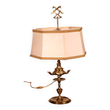 bronze oil lamp - 18th century - Spain converted into a lamp with its shade