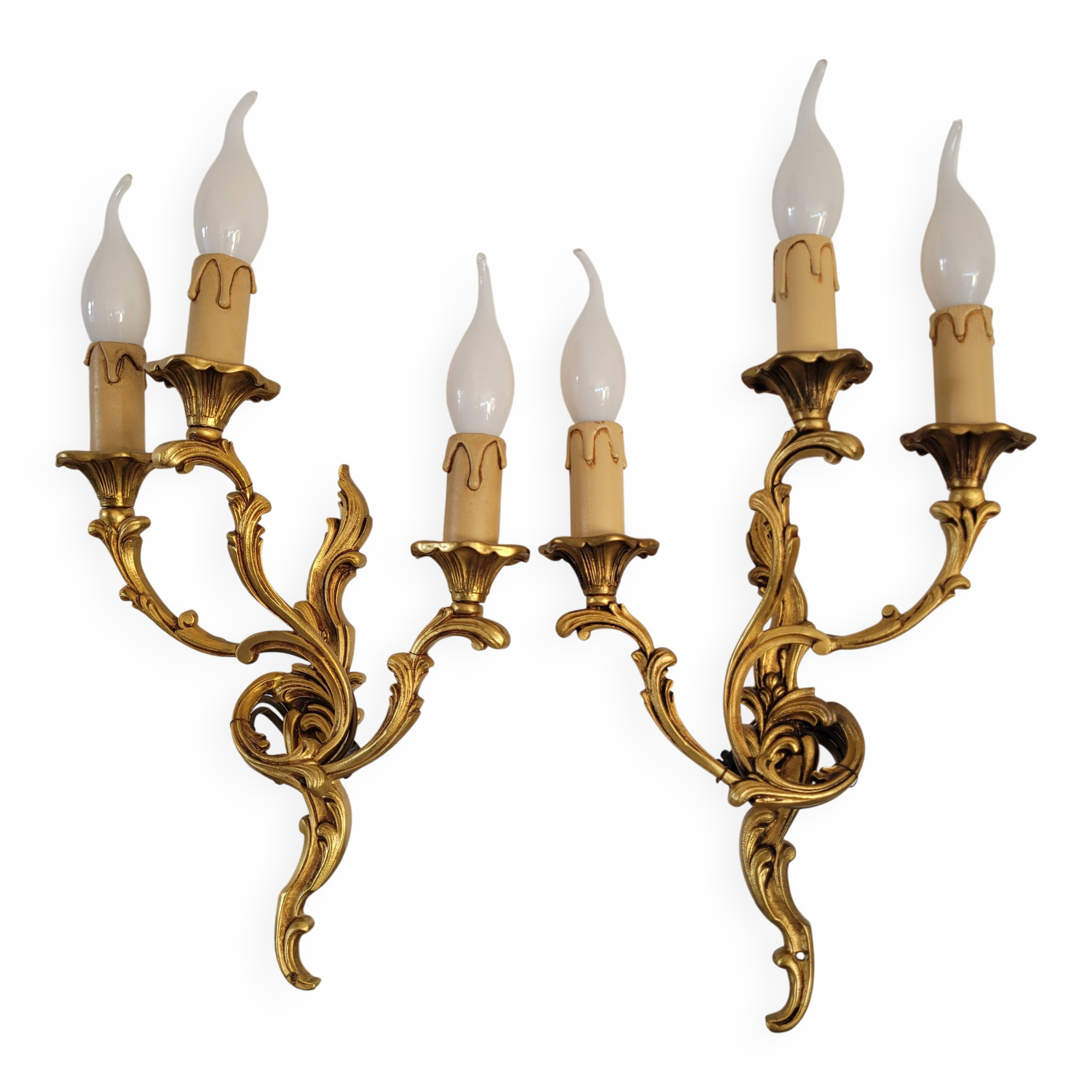 2 gilded bronze wall lights