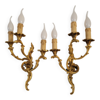 2 gilded bronze wall lights