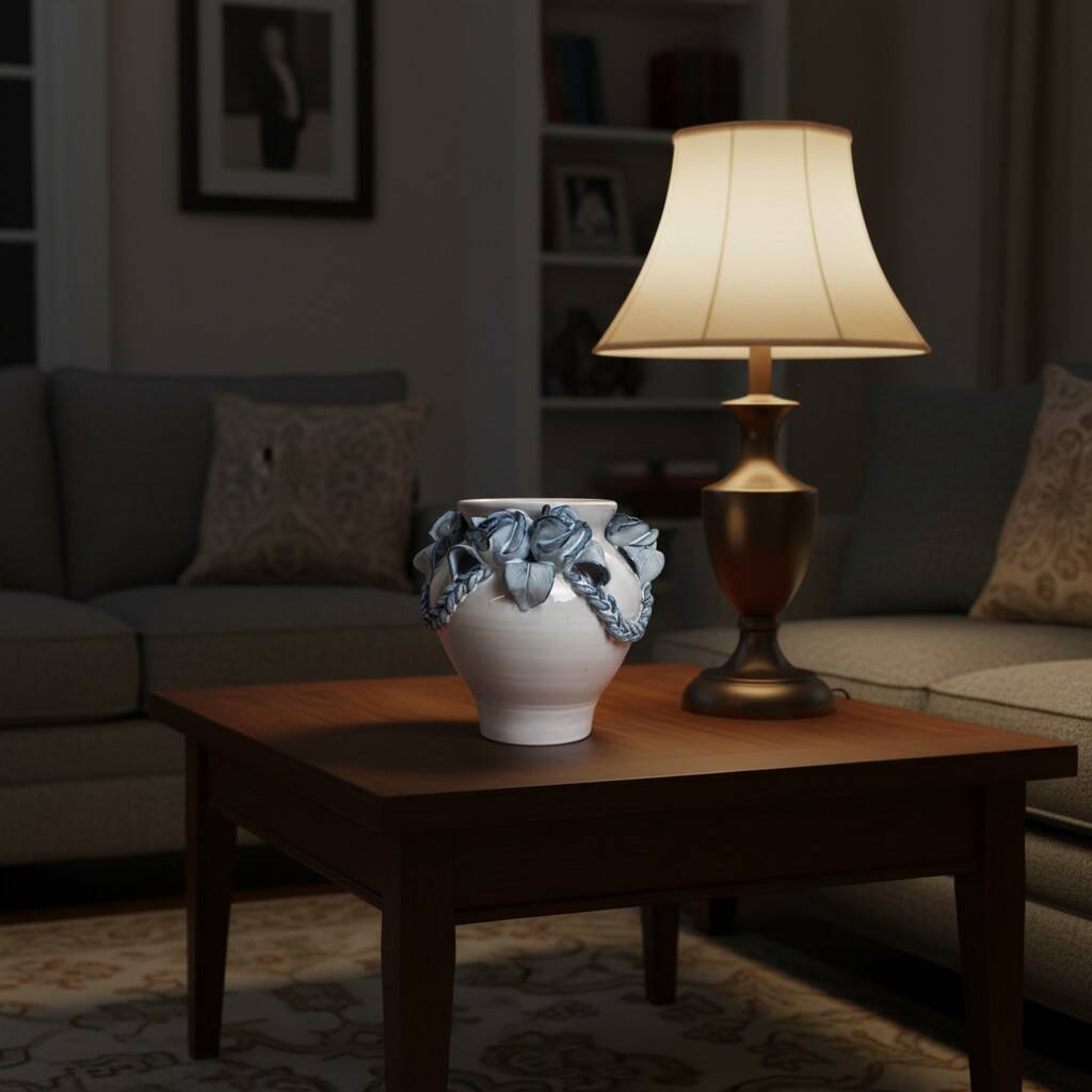 Ceramic vase from Varages in pink and blue.