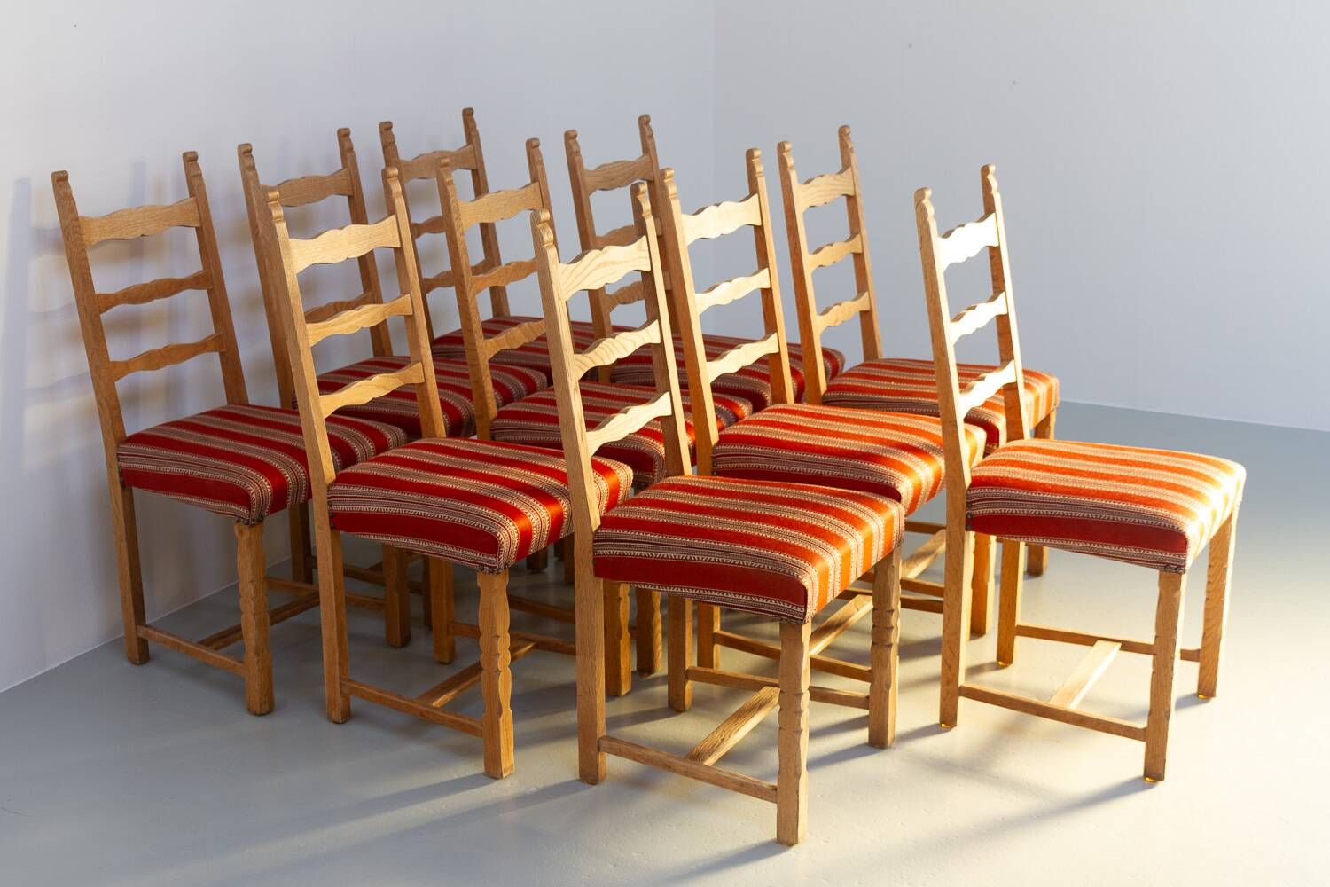 Vintage danish brutalist ladder back oak dining chairs