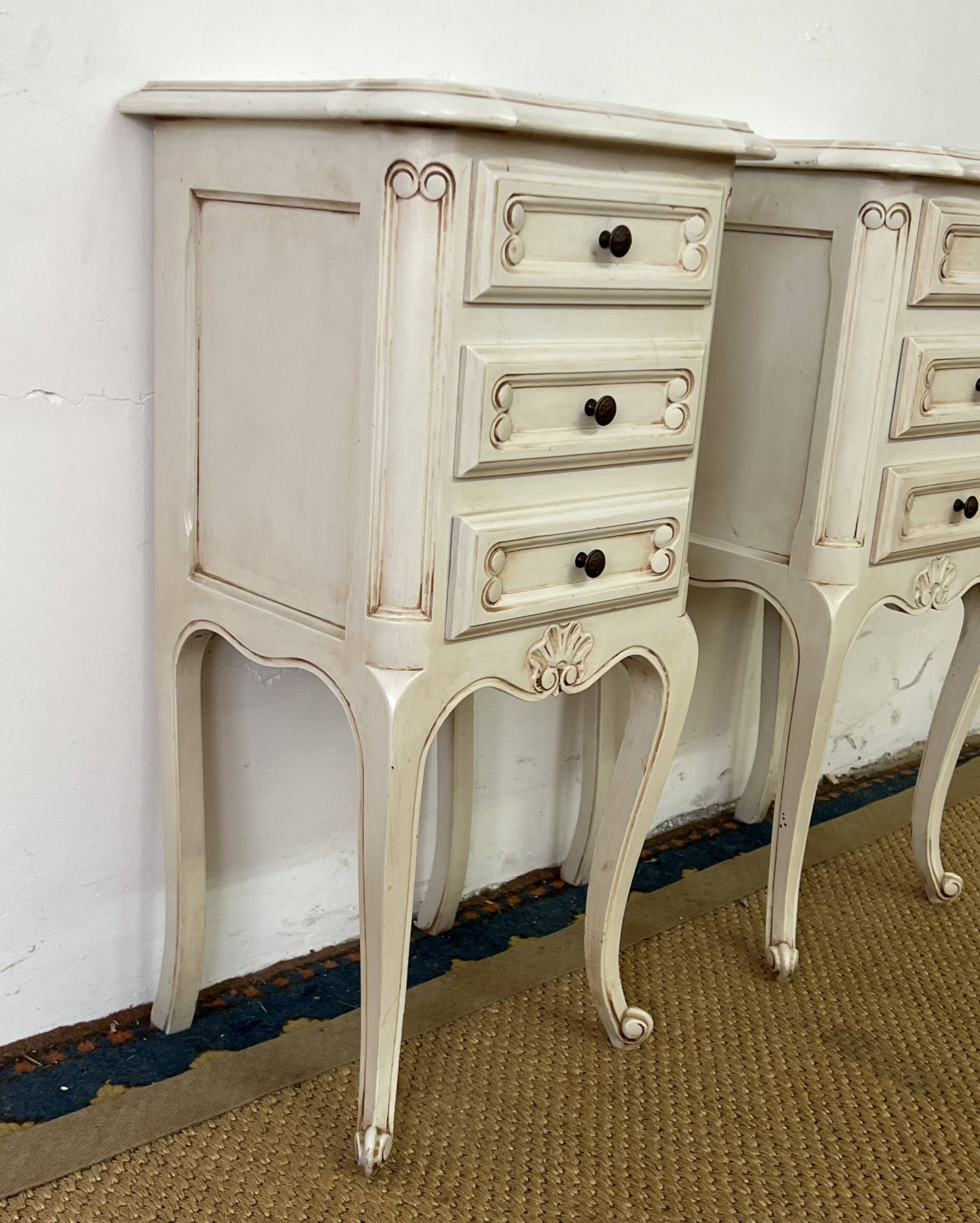 Pair of antique Louis XV style bedside tables, 3 drawers