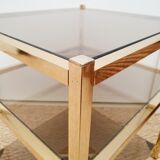 Side table gilded metal and smoked glass