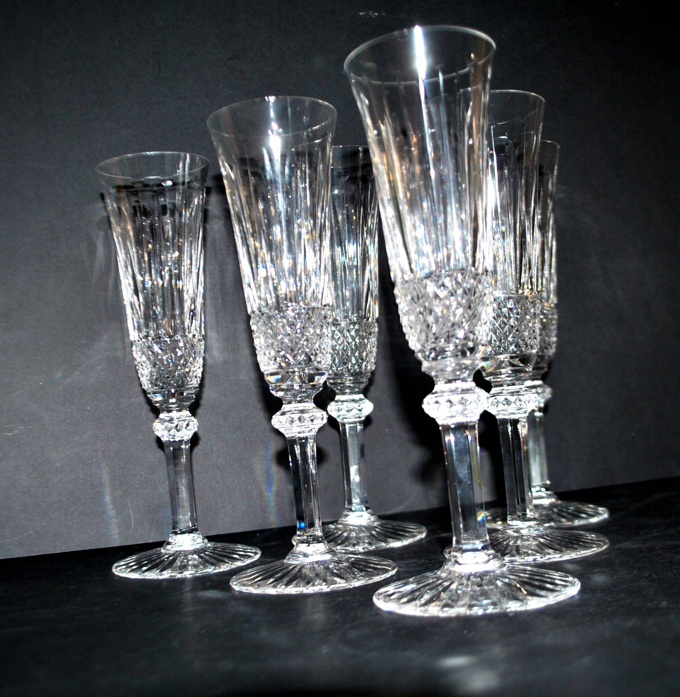 Saint-Louis set of 6 Tommy cut crystal champagne flutes signed H18.5