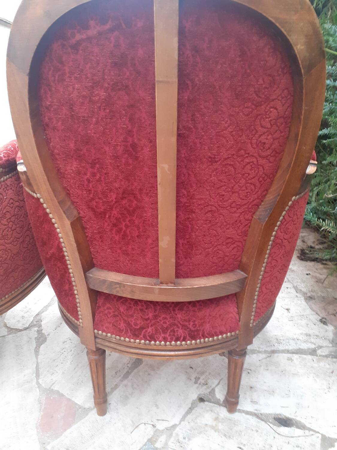 Lot 2 fauteuil voltaire médaillon bergère rouge bois sculpture