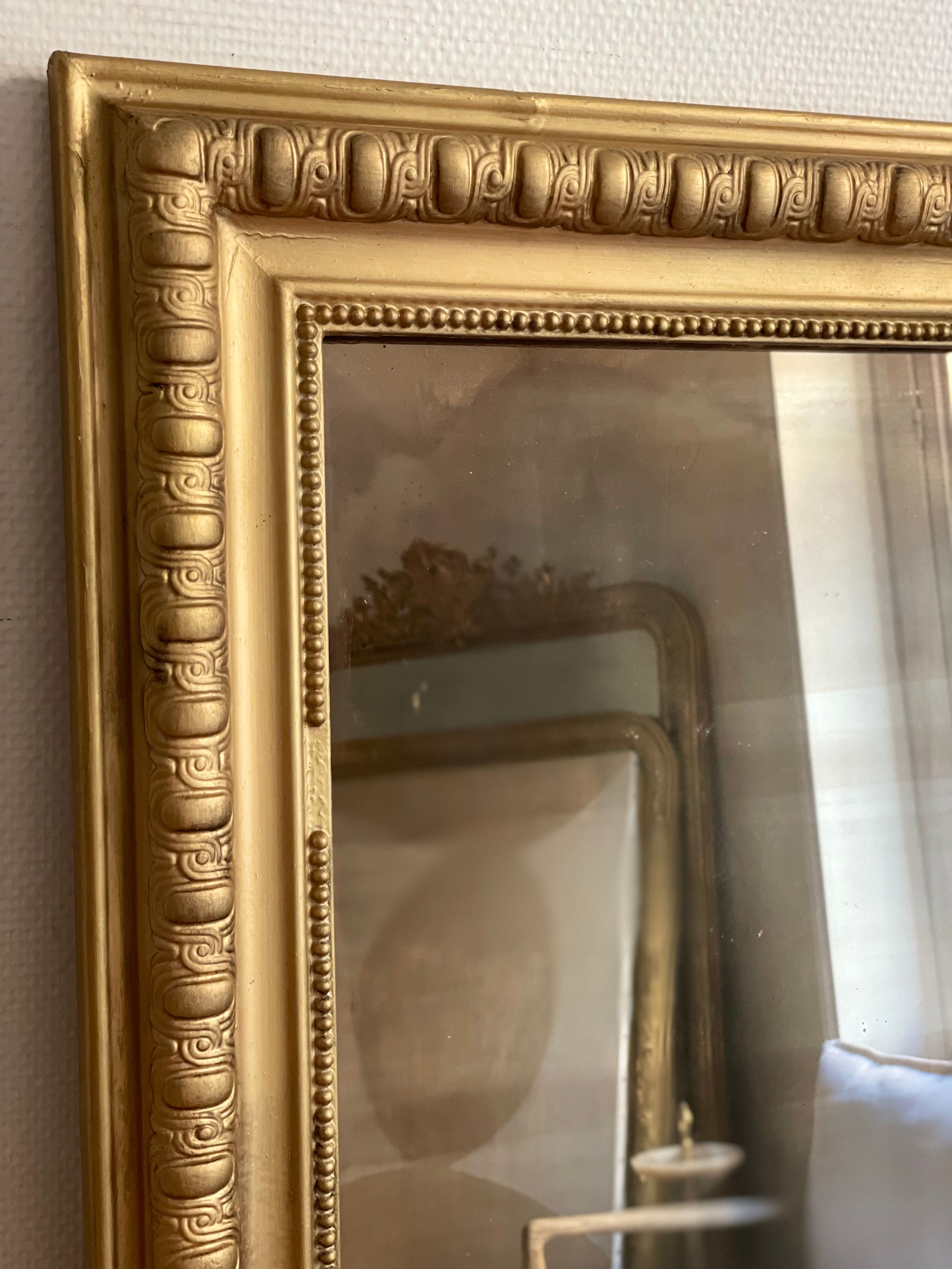 Old gilded mirror louis Philippe rectangular carved godrons