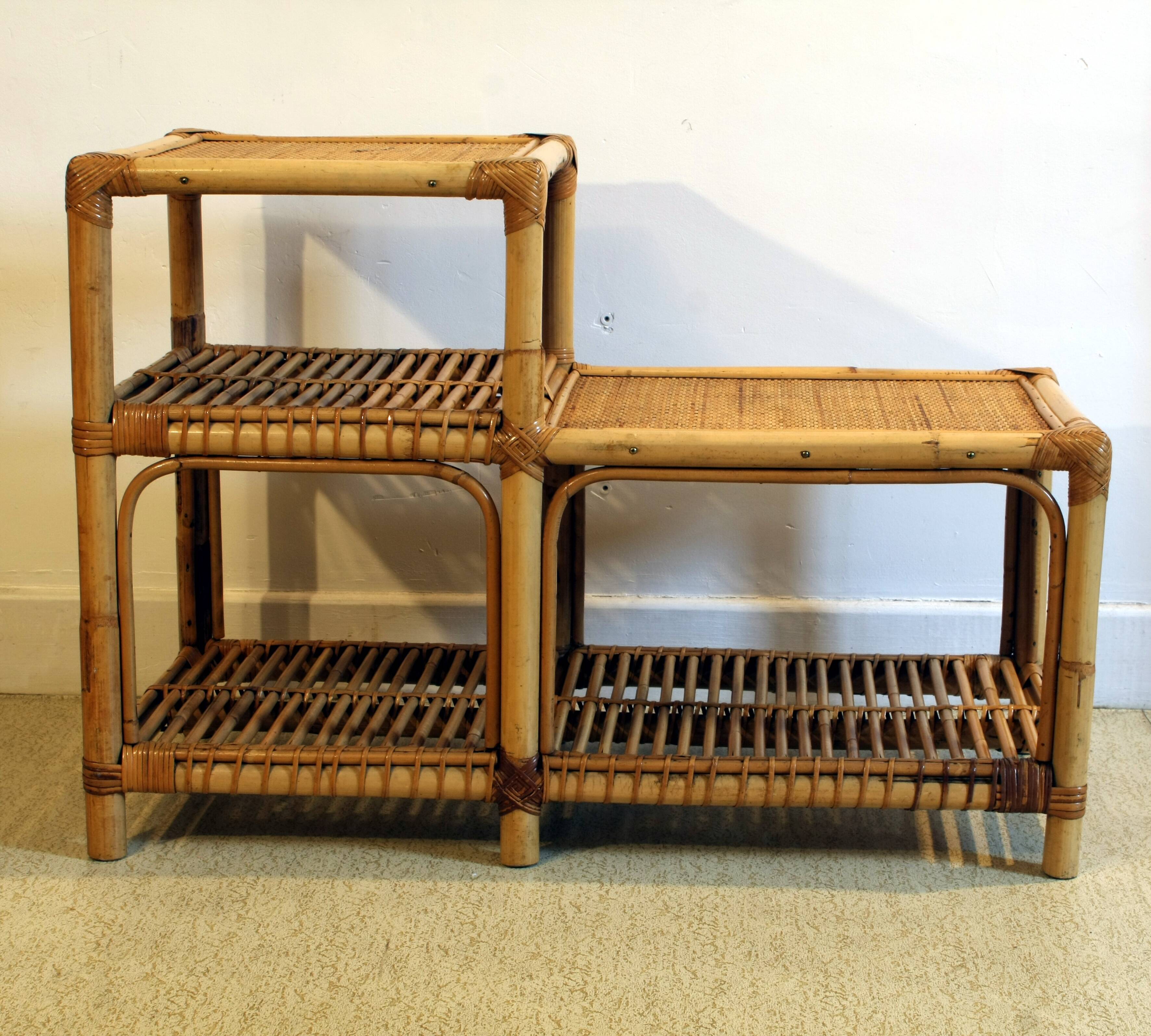 Two-tier rattan low cabinet