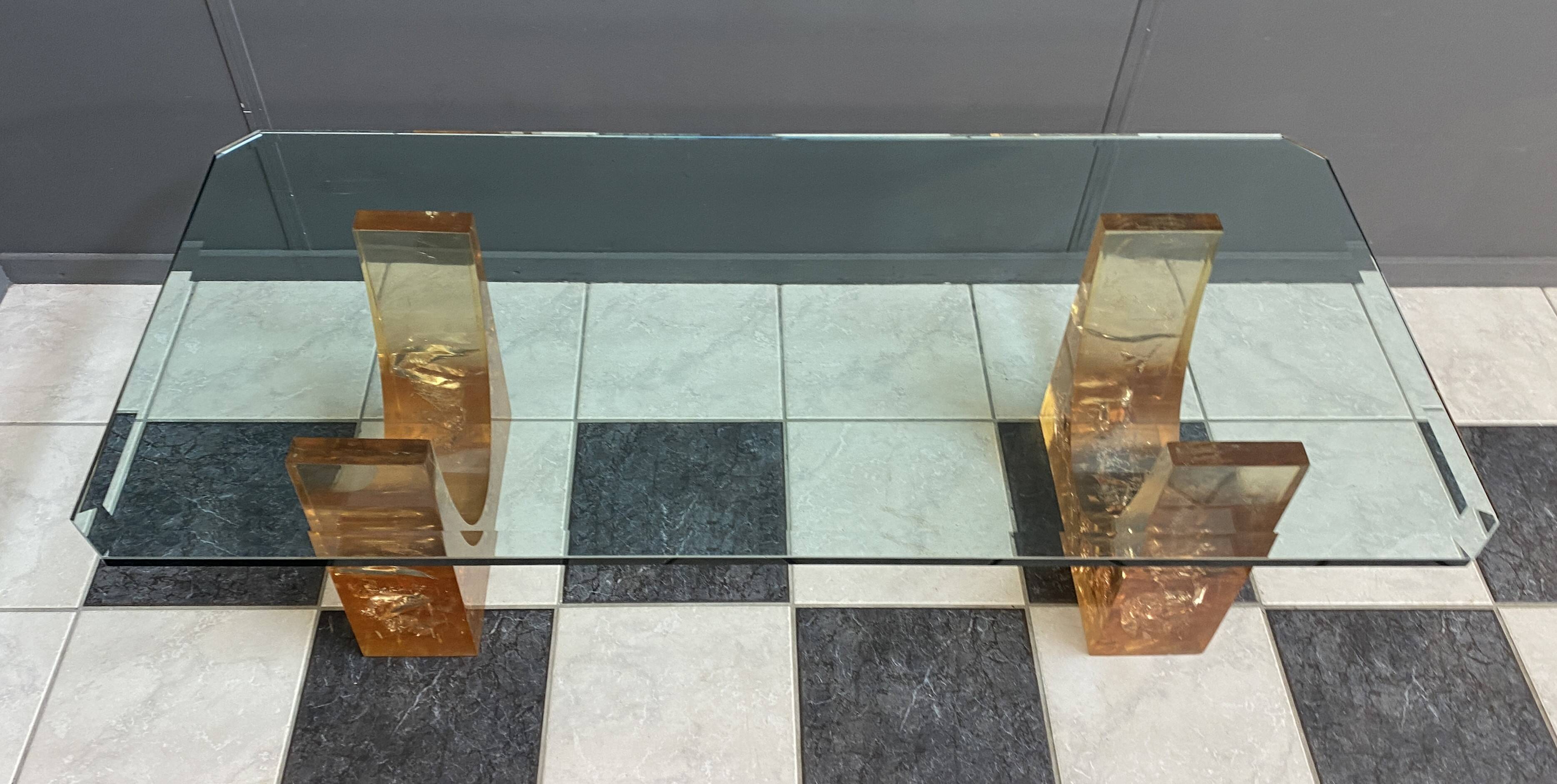 Glass coffee table in the style of marie-claude de fouguieres 1970s