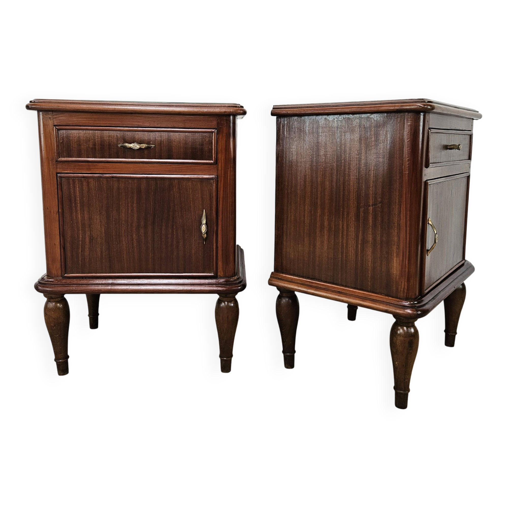 Pair of 1950s Art Decò bedside tables with mirrored top