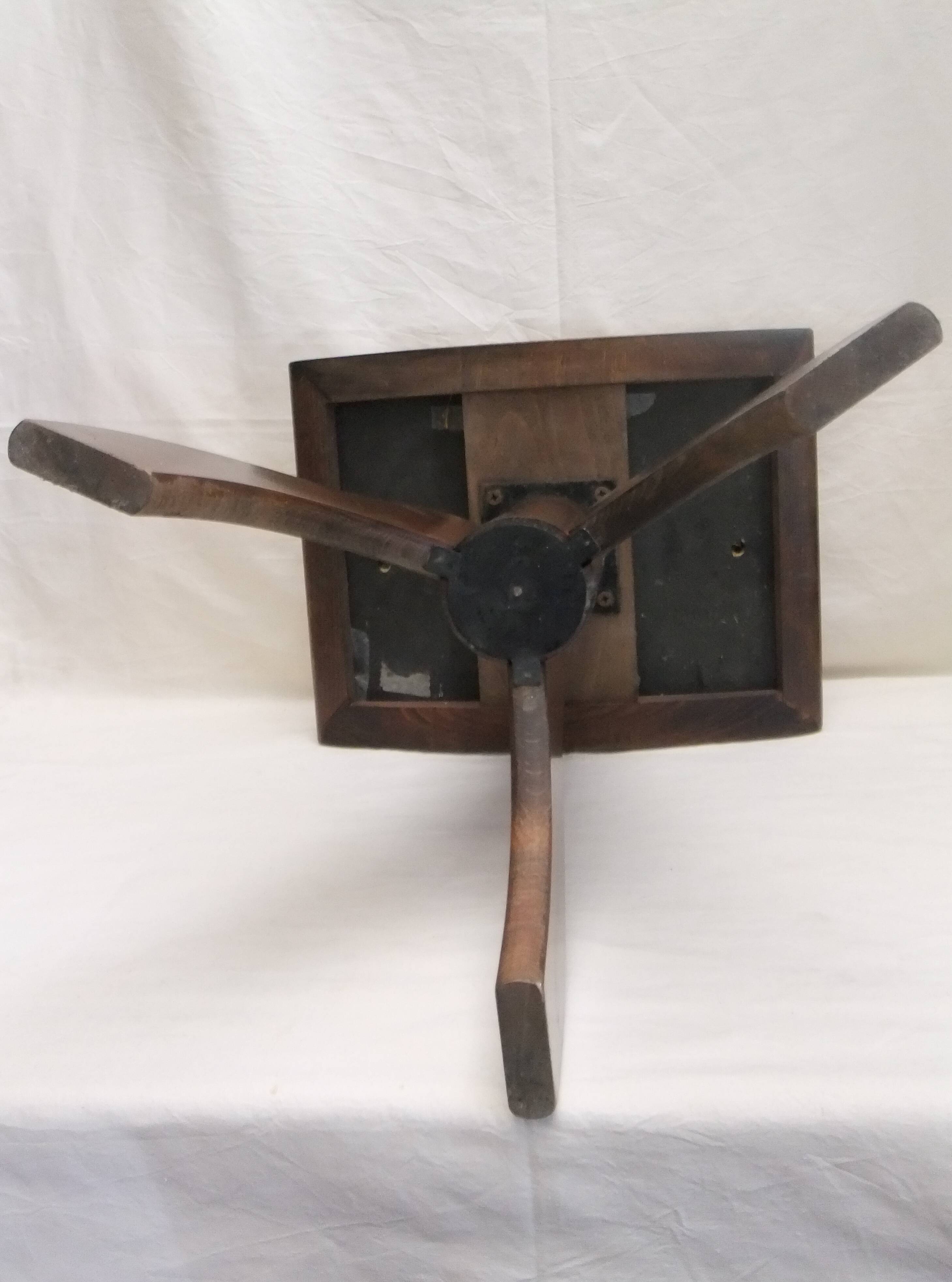 Piano stool bench old wooden tripod foot mustard velvet top