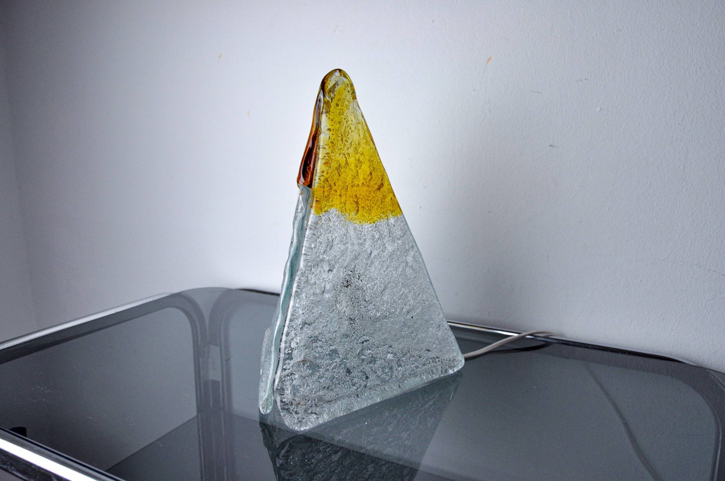 “Pyramid” lamp by Mazzega, orange frosted Murano glass, Italy, 1970