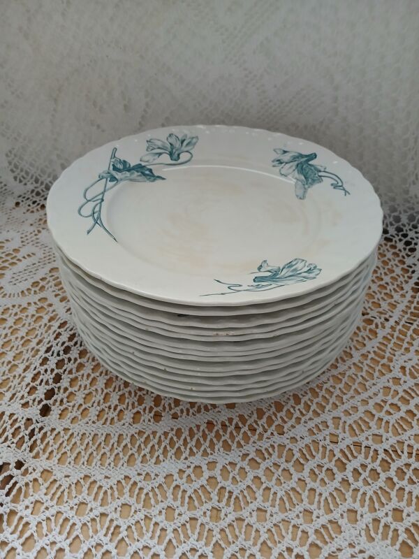 12 assiettes plates anciennes en Terre de fer